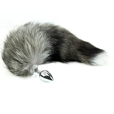 Анальная стальная пробка с черным хвостом, малая